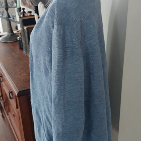Eileen Fisher 100% Organic Linen High Collar Cardigan Steel Blue Size 1X EUC A+ - Picture 2 of 4
